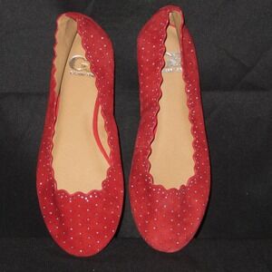 Gianni Bini Red Suede Scalloped Studded Ballet Flats Womens 6M Slip On Shoes